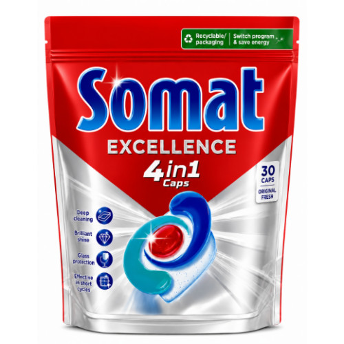 Капсули для посудомийної машини Somat Excellence 4in1 Original Fresh, 30 шт.